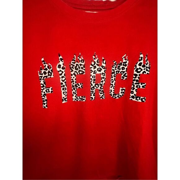 Desiree Red “Fierce” Graphic T-Shirt With Leopard Print Design - Picture 2 of 5